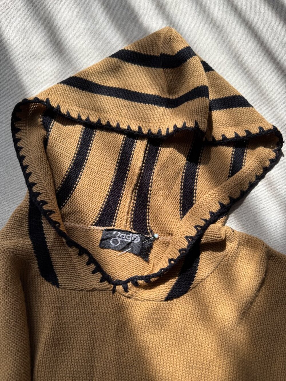 Knit Sweater Camel Tan Black Striped 70s Vintage Zado - Picture 7 of 16